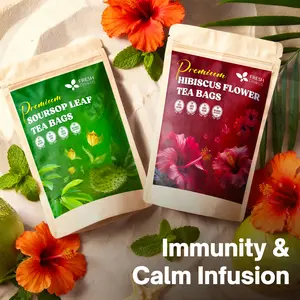 FreshDrinkUS Immunity & Calm Infusion Bundle – Soursop Leaf Tea & Hibiscus Flower Tea, 100% Natural Herbal Tea Collection, Caffeine-Free, Sugar-Free, Vegan, Eco-Conscious Tea Bags – Beverage