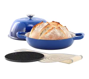 MegaChef 6qt Enameled Cast Iron Bread Pot Blue with Baking Mat