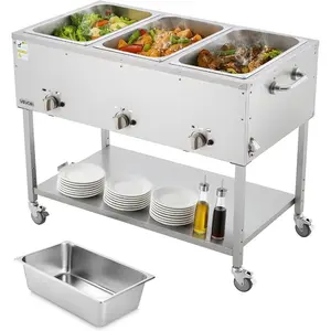 VEVOR 9 - Pan Commercial Propane Steam Table, LP Gas Outdoor Soup Warmer with Drain Valve and 3 Wheels, Stainless Steel Propane Food Warmer with Adjustable Temperature, for Restaurant Outdoor CampingVEVOR Super Brand Day