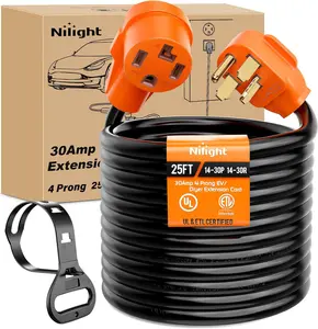 Nilight 25FT EV Dryer Extension Cord 4 Prong 30 Amp NEMA 14-30P 14-30R Old Cable Heavy Duty 10 Gauge Pure Copper Wire UL Listed 125/250V for Level 2 Using rv