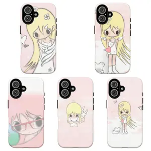 Dreamy INS Soft Healing Autumn Girl Phone CasePink Big Eye Angel Girl Phone Case|Kawaii Coquette Aesthetic Shockproof Cover For iPhone 17 Pro Max 16 15 14 13 12 11 for Samsung S21 S22 S23 S24 S25 S26 Phone Case|Tough Phone Case|Best Gift