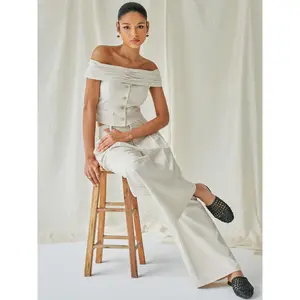 Cider [size 2-10] Linen-blend Mid Rise Pleated Solid Wide Leg Trousers