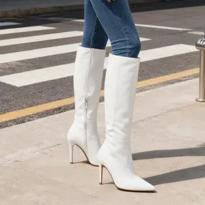Putu Women's Pointed Toe Knee-High Stiletto Heel Boots, 4in Soft Padded PU/Suede Footwear with Side Zipper, Stylish Design for 2025 Fall Winter Casual Wear