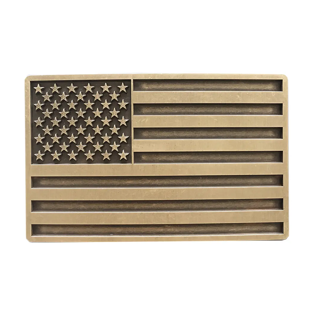 Antique Bronze US Flag Rectangle Belt Buckle