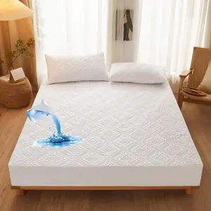 Solid Color Waterproof Mattress Pad, 3 Counts/set Including 1 Count Fitted Sheet & 2 Counts Pillowcase, Mattress Protector for Home Bedroom, Waterproof Mattress Cover