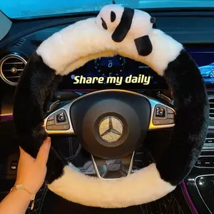 Car Steering Wheel Cover Winter Cartoon Plush Warm Handle Cover Non-Slip Cute All-Season Universal Car Accessories Decoration