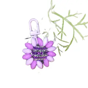 Purple Flower with Sparkly Center Bead Zipper Pull and Accessory - Decorative Item Featuring a Sparkly Center Bead