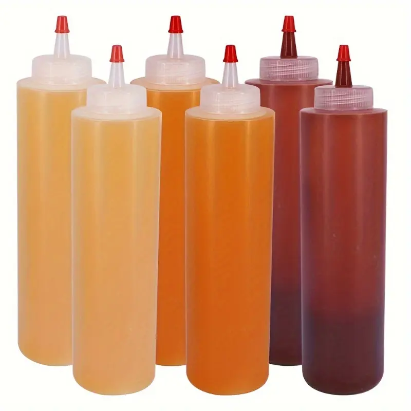6pcs 8oz Squeeze Bottle For Salad/tomato Sauce/soy Sauce/squeeze Bottle, Set, Containers, Kitchenware, Kitchen Seasoning Bottle, Squeeze Sauce Seasoning Bottle, 250ml Food Service for restaurant kitchen, Soy Sauce Dispenser