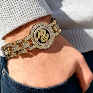 Men's Hip-Hop Swag Rotating Dollar Bracelet with Rhinestones Gold & Silver Hip-Hop Accessories for Bold Stylish Outfits