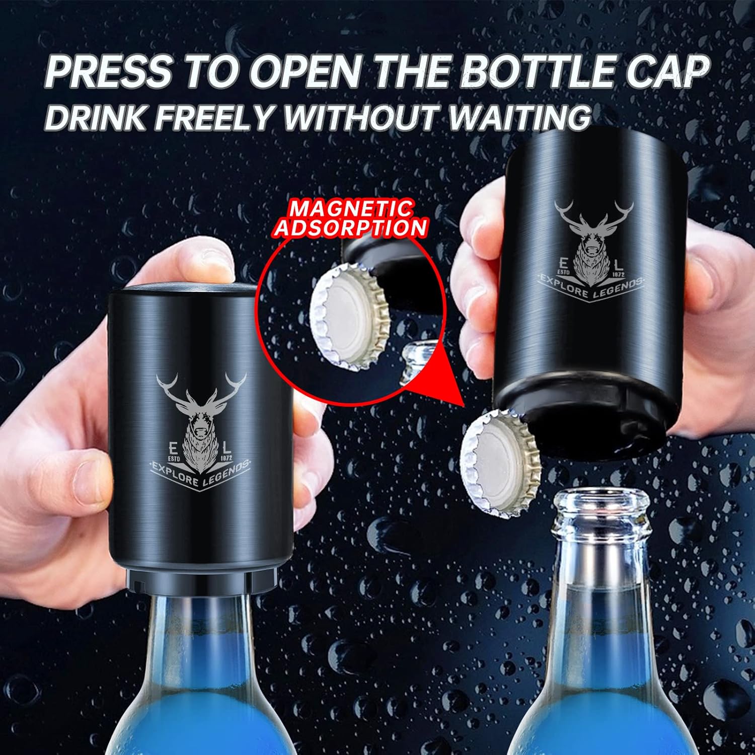 1Pc Automatic Beer Bottle Opener with Magnetic Cap Openers, Stainless Steel Push Down and Pop Off One Handed Opening Bottle Openers for Kitchen Home, Bar Restaurant, Bartender abridor de cerveza