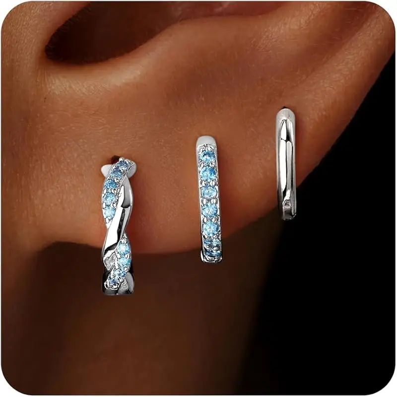 Silver-03 March Aquamarine Hoop