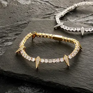 Iced Out Panther Claw Spiked Tennis Chain Hip Hop CZ Choker Necklace Bracelet Men Women