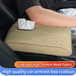 Car Armrest Pad with Central Elbow Riser and Paper Towel Holder, PU Leather Car Console Armrest Cushion for Long Drive Travel