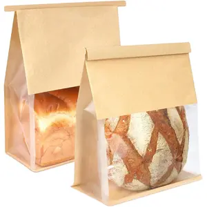 50 Pack Bread Bags for Homemade Sourdough Bread, 8.7x4.3x11 Inches Tin Tie Tab Lock Large Bakery Bag with Window  Paper Loaf Packaging Bags for Gifting & Bake