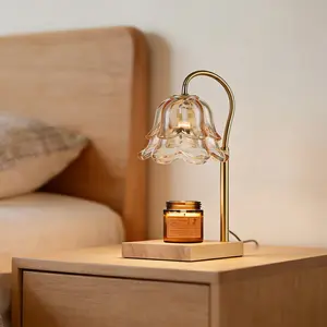 Vintage Tulip Wax Warmer Lamp Dimmable Timer Height Adjustable Solid Wood Base Flameless Candle Lamp Home Bedroom Decor