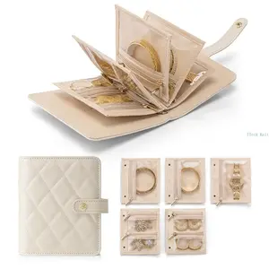 Mini Travel Jewelry Organizer Case | Jewelry Storage Book with Clear Zipper Velvet Pouches | Portable Earring, Ring & Necklace Holder | Ideal Wedding & Summer Gift