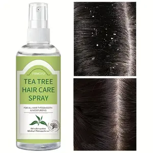 3.38 oz Tea Tree Hair Care Spray, a moisturizing and nourishing formula that feels fresh and non-greasy. This unisex dandruff treatment and nourishing serum contains keratin and tea tree extract to eliminate loose flakes.