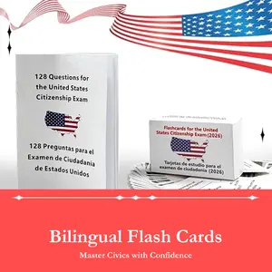 US Citizenship Flash Cards Set (with bilingual booklet) - English/Spanish, including 128 US Citizenship knowledge questions and answers, naturalization study guide, and bilingual test combo set