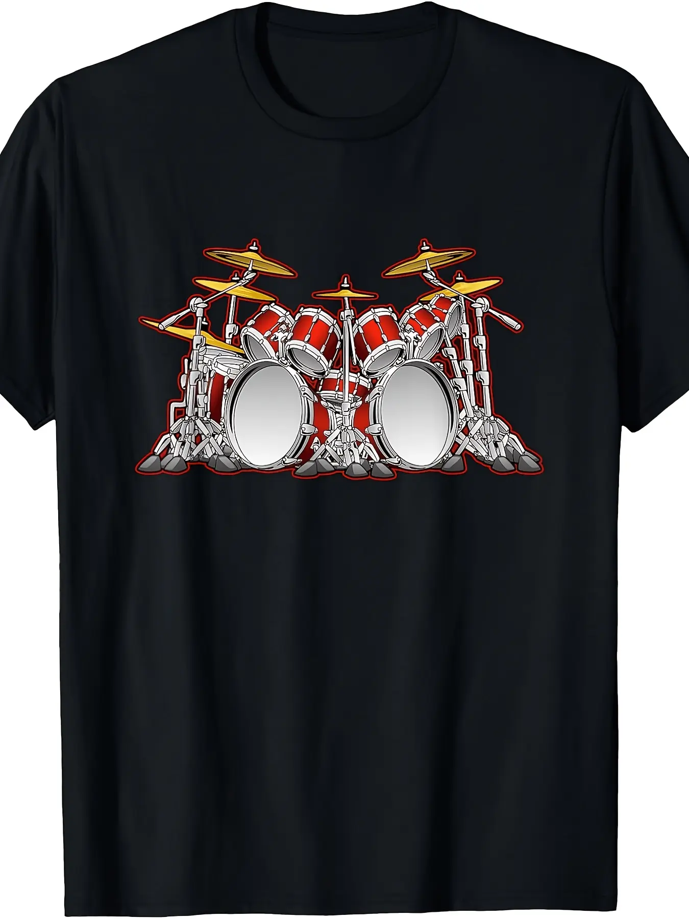 Retro Drummers T-Shirt - Funny Drum Set Cartoon Gr unisex soft cotton short sleeve t shirt, vintage graphic casual tee for men women teens, perfect birthday holiday gift for camping travel gym daily street  wear