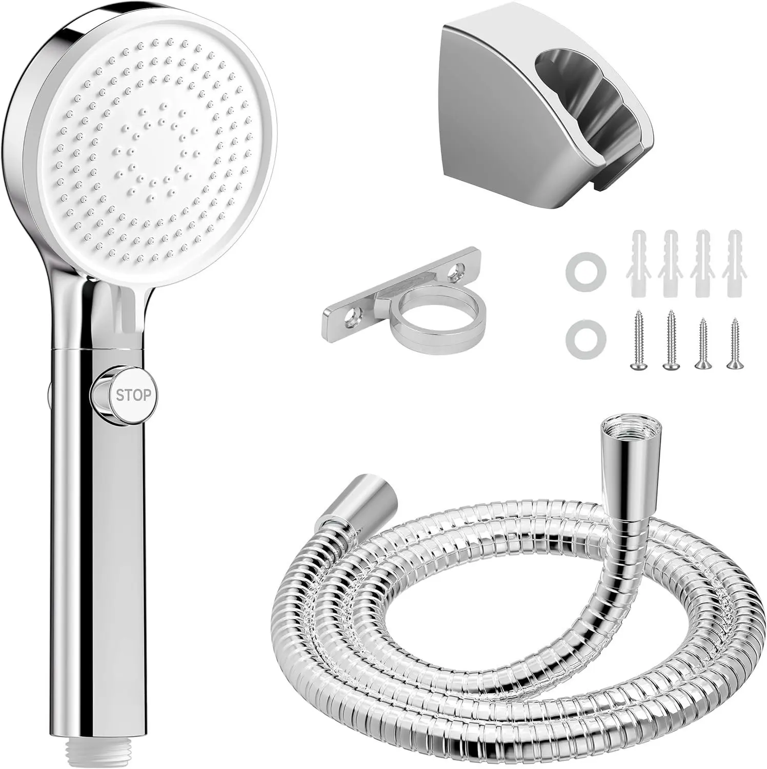 RV Shower  with Hose, High  Shower  with Handheld On Off , Travel Trailer, Motorhome and Boat and Camper  Have RV Accessories Replacement Part, Chrome and White