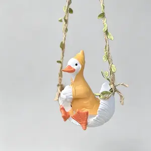 Swinging Duck Garden Statue (with Rope) — Whimsical Outdoor Home Decor for Your Yard or Porch; Hand-Painted Resin Duck Ornament