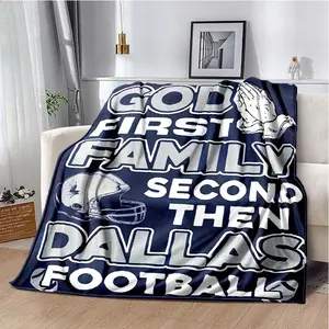 Dallas Football-Themed Flannel Blanket - Soft Polyester Shawl with "God First Family Second Then Dallas Football" Design, Versatile for Home, Office, Bedroom - Ideal for Reading, Gaming, Knee Protection - Perfect Gift for Sports Fans, Sports Fan Gift