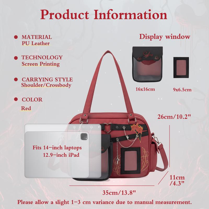 KabaqooOfficial Qin Che Anime Ita Bag for Women Red Large Crossbody Bag with Clear Front Pocket Perfect for Pins Charms & Collections