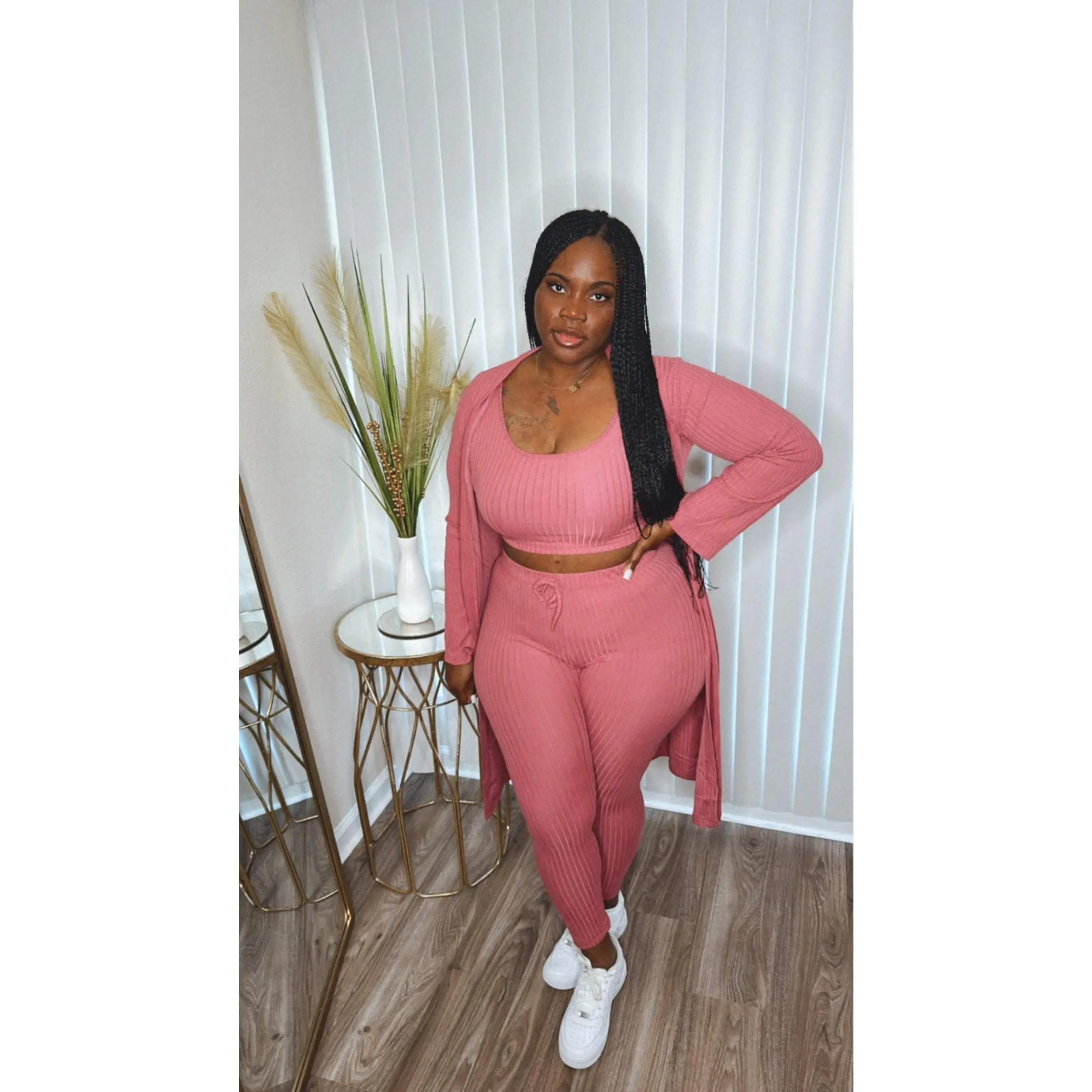 3 PIECE CARDIGAN SET(MAUVE)