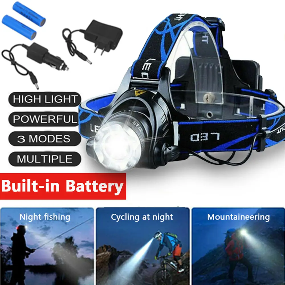 High Lumen Rechargeable LED Headlamp with Adjustable Headband - USB-Powered, Rainproof, SOS Flash Signal, Portable EDC Light, High Lumen Flashlights for Night Fishing, Home Improvement, Car Charger Compatible (Includes Batteries)