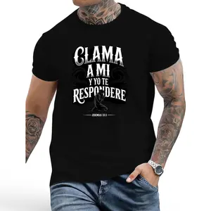 Christian Spanish Bible Scripture T-shirt Jeremiah Book 333-Call to My Father Prayer Design, with letters, light short-sleeved crew neck leisure and fitness wear, comfortable for a, breathable comfort, Black Friday, classic fit