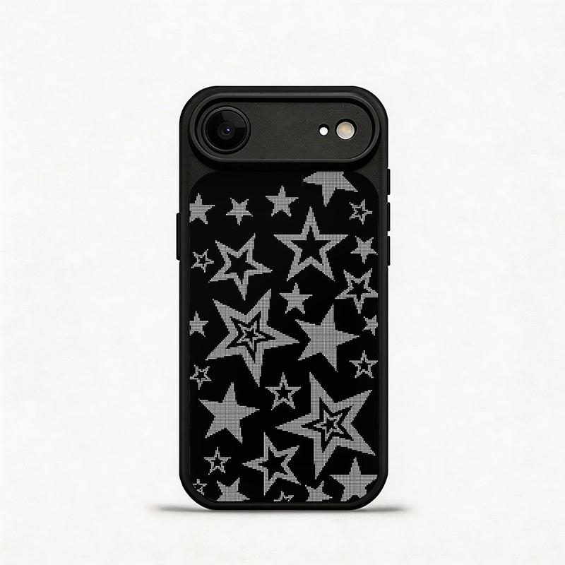 Glass Shockproof Electroplated Silver/Black Black and Grey Stars iPhone 17ProMax Cover Precise Hole Alignment For Lens Frame 15ProMax Anti-yellow | 14ProMax Anti-fall | 13ProMax Ultra-thin Design 16ProMax AirPhoneCase