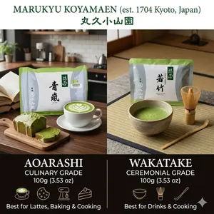 MARUKYU KOYAMAEN Wakatake Matcha Powder 100g - Premium for Lattes, Baking, Desserts & Drinks - Authentic Japanese Green Tea Fresh Green Tea Aroma For Drinks & Cooking Traditional Flavor