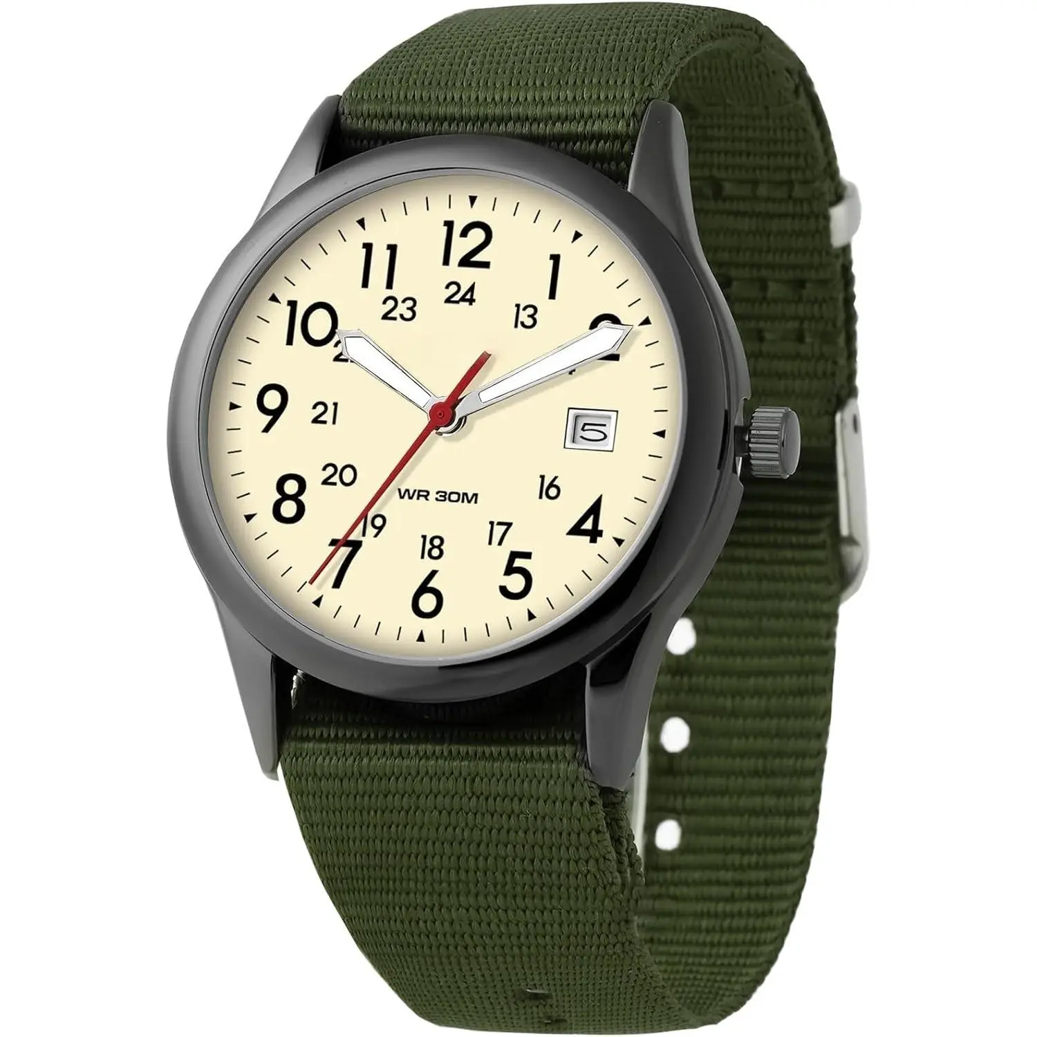 BYW46 Expedition Scout Wrist Watch for Men Women 38mm Rugged Outdoor Wind Up Military Analog Watches, Everyday Quartz Wristwatch for All