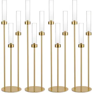 4 count  Candelabra 3 Arm Taper Candle Holders with  Lampshade, 33.8'' Tall Candelabra Centerpiece for Table, Wedding, Party, Events Decorations, Candlestick Holders Fit LED Candles