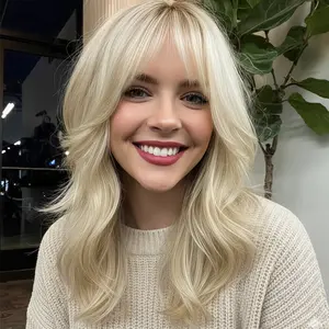 Jessie's Wig [Mayra] Wispy Bangs Highlight Ombre Blonde Light Root Wavy Glueless Lace Front Wig Human Hair