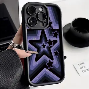 Simple Blue-Purple Star Pattern Phone Case for iPhone 17 16 15 14 Pro Max 13 12 11 XR XS Plus Shockproof Drop Protection Rugged Durable Silicone Cover
