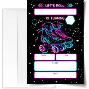 4x6 Roller Skate Birthday Invitation, Party Invitations, Glow Neon Party Favors, Roller Skate Party Decorations,  Birthday Invitations, 20 Cards with 20 Envelopes