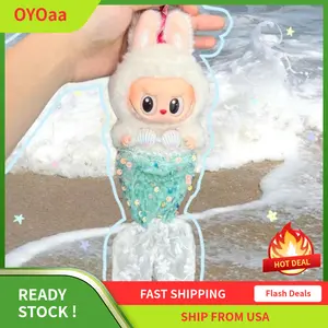 Unique Mermaid-Themed La-bubu Stuffed Animal Costume - 6.7" Kawaii Plush Outfit with Sequin Tail, Y2K Fashion Statement for Doll Collectors