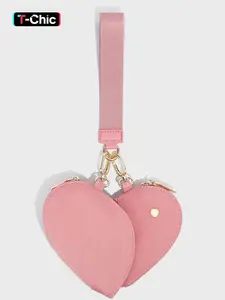 Women's Heart Dual Pouch Wristlet, Small Stylish Keychain Wristlet Strap, Mini Detachable Keychain Wallet, Portable Coin Purse for All Occasions