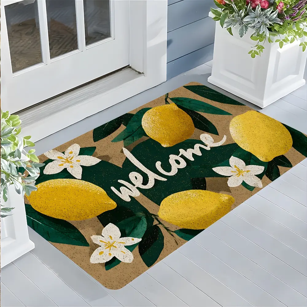 Fresh Lemon Welcome Door Mat, "Welcome" Design Entrance Rug, Household Decorative Rug, Highly Absorbent Floor Mats, Anti-slip Quick drying Soft Carpets, Suitable for Multi-scenario, Home Decor, Gifts for Friends, Entryway Floor Mat