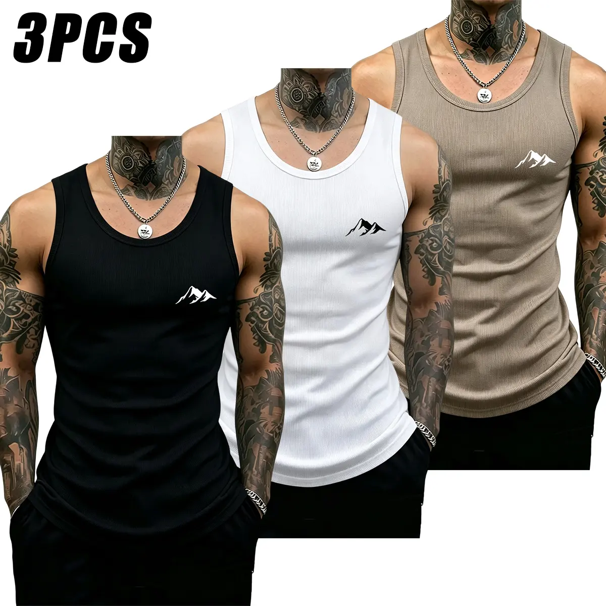 JOGWAVE Men's 3-Piece Cotton Blend Sleeveless Tank Tops - Slim-Fit Crew Neck, Soft, Breathable, Solid Color, Athleisure Wear, Training Men's Sports Singlet, Summer Fitness Casual Wear