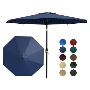 9FT Patio Umbrella - Outdoor Table Umbrella with Crank Lift & Push Button Tilt - Market Umbrella 8 Sturdy Ribs UV Protection for Pool, Deck, Yard, Garden, Navy Blue