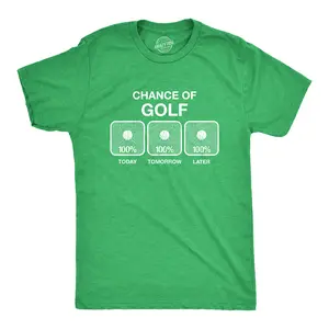 Mens 100% Chance Of Golf T Shirt Summer Sports Hole In One Novelty Tee Mens Funny T Shirts Cool Vintage Fashion T-Shirt Gift Classic Menswear Funny Golf Short Sleeve Novelty Tees for Guys Green