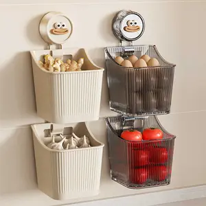 Kitchen suction cup storage rack for scallions, ginger, and garlic, wall-mounted ginger and garlic hanging basket, no-drill garlic storage tool