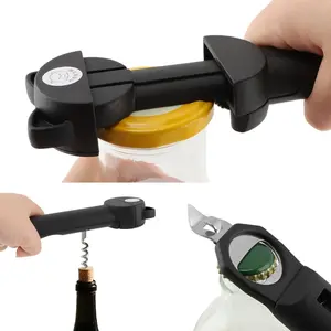Multi-Function Retractable Magnetic Jar Opener, Bottle Opener and Wine Opener for Seniors with Arthritis, Weak Hands, Multi Retractable Magnetic Can Opener, for Opening Jar Beer Lid, Kitchen Gadgets Tool,Original Kitchen Lid Opener Tool (Black)