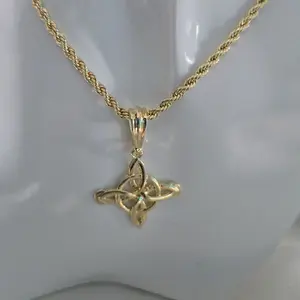 14K Gold-Plated Rope 3mm x 26" Chain with a Witch's Knot Pendant - Elegant Jewelry for Women