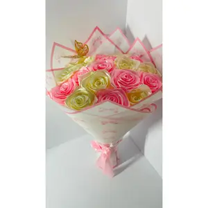 Handmade Satin Rose Bouquet with Decorative Butterfly - The Eternal Gift