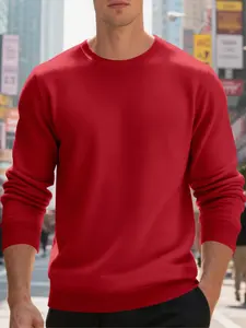 Basic Round Neck Sweatshirt, Plain, Long, Casual Style, Daily Wear, Warm Fabric, Multi-Scene Design, Unisex Fashion Piece, Tops