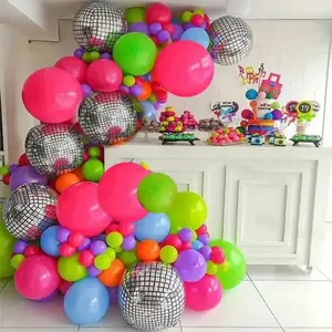 Back to the 80s 90s Theme Balloon Garland Arch Kit 4D Radio Balloon Retro Party Decorations Hip Hop Rock Photo Props with Disco Balls and Colorful Balloons