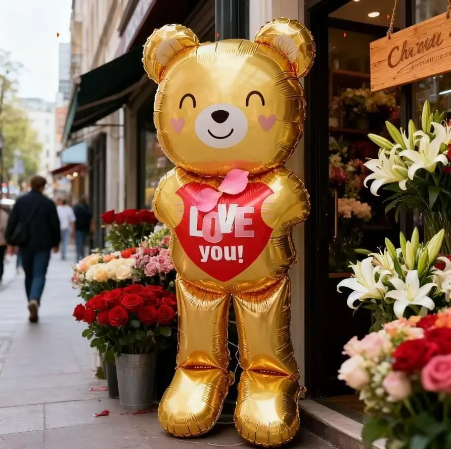 1pc 61in Aluminum Film Large Standing Bear Balloon, Festive Party Decor for Valentine’s Day, Wedding & Birthday Occasions